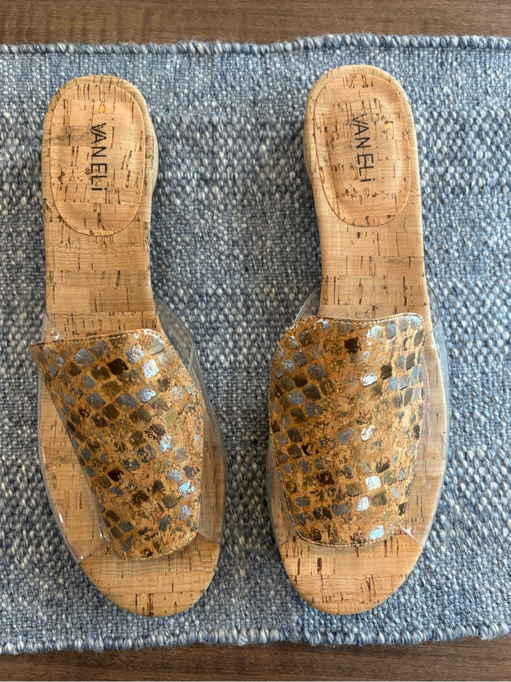 VANELi Bysy Metallic Cork Clear Lucite Slide Sandals Women’s 13 M